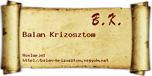 Balan Krizosztom névjegykártya